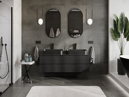 Mexen Rivel armario de baño bajo lavabo de 140 cm con encimera, 2 cajones, acanalado, negro mate - 91A20-14047-2-BFFC71