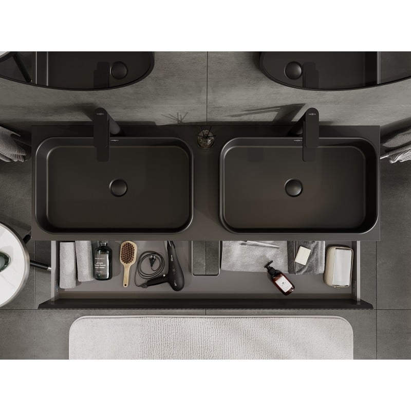 Mexen Rivel 140 cm Vanity Unit with Countertop, 2 Drawers, Grooved, Black Matte - 91A20-14047-2-BFFC71