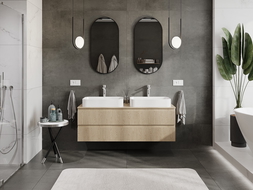 Mexen Rivel bathroom cabinet under sink 140 cm with countertop, 2 drawers, grooved, oak - 91A20-14047-2-BFFC81