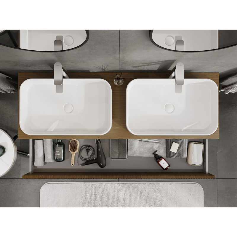 Mexen Rivel meuble de salle de bains sous-lavabo 140 cm avec plateau, 2 tiroirs, rainuré, noyer - 91A20-14047-2-BFFC86