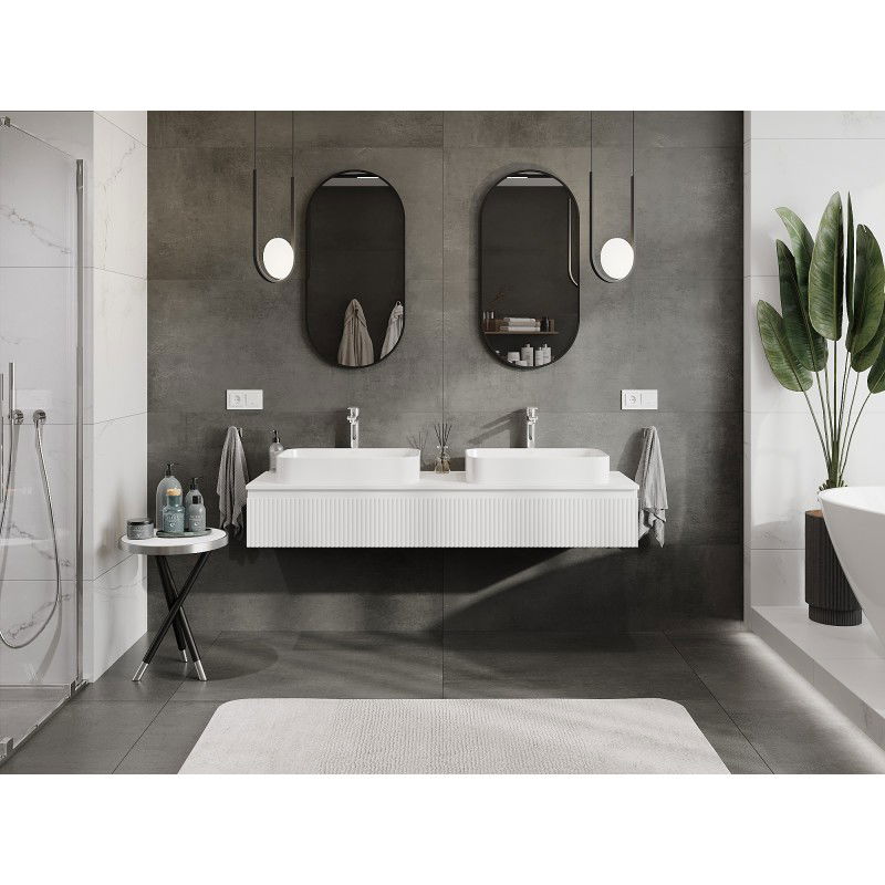 Mexen Rivel meuble de salle de bain sous-vasque 160 cm avec plateau, 1 tiroir, rainuré, blanc mat - 91A20-16023-1-BFC01