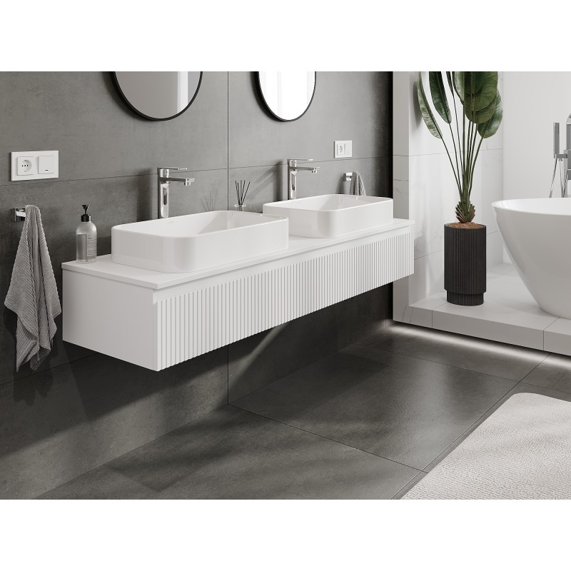 Mexen Rivel szafka łazienkowa podumywalkowa 160 cm z blatem, 1 szuflada, ryflowana , biała mat - 91A20-16023-1-BFC01