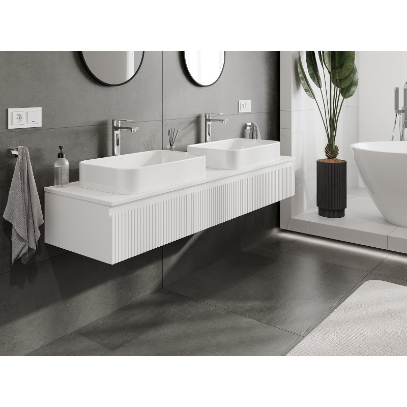 Mexen Rivel vannitoa kapp koos valamu alusega 160 cm, 1 sahtel, sooniline, valge matt - 91A20-16023-1-BFC01