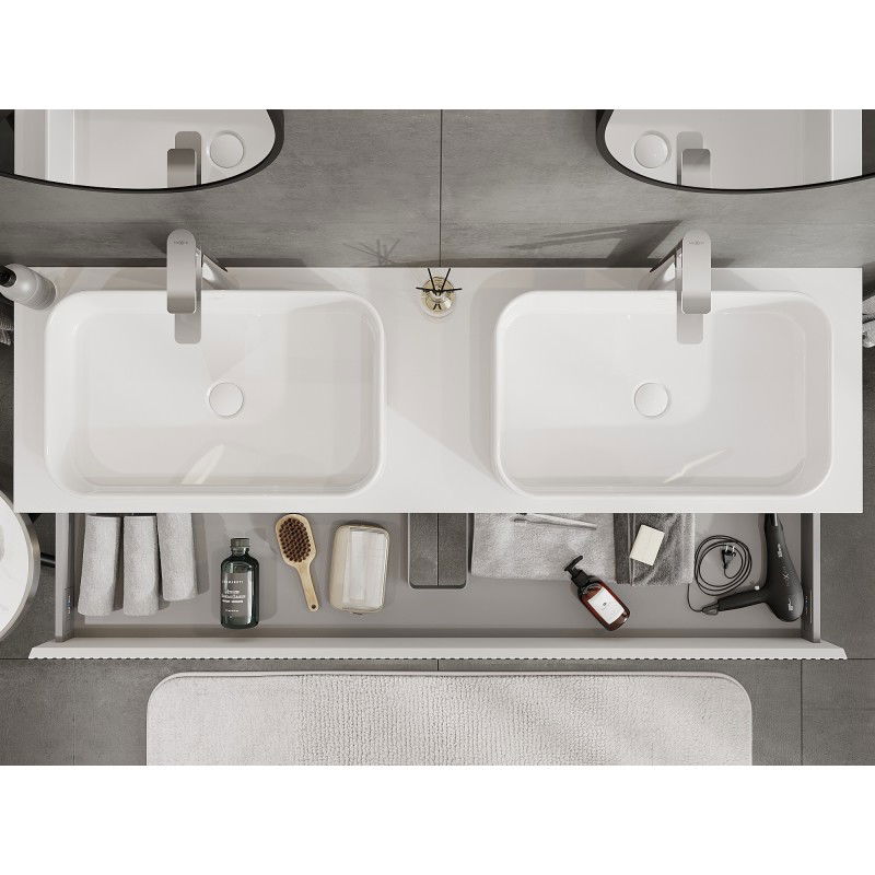 Mexen Rivel meuble de salle de bain sous-vasque 160 cm avec plateau, 1 tiroir, rainuré, blanc mat - 91A20-16023-1-BFC01