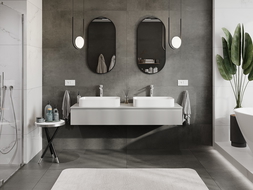 Mexen Rivel gabinete de baño bajo lavabo de 160 cm con encimera, 1 cajón, ranurado, gris mate - 91A20-16023-1-BFC62