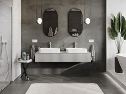 Mexen Rivel vannasistabas skapis zem izlietnes ar galda virsmu 160 cm, 1 atvilktne, rievots, pelēks matēts - 91A20-16023-1-BFC62