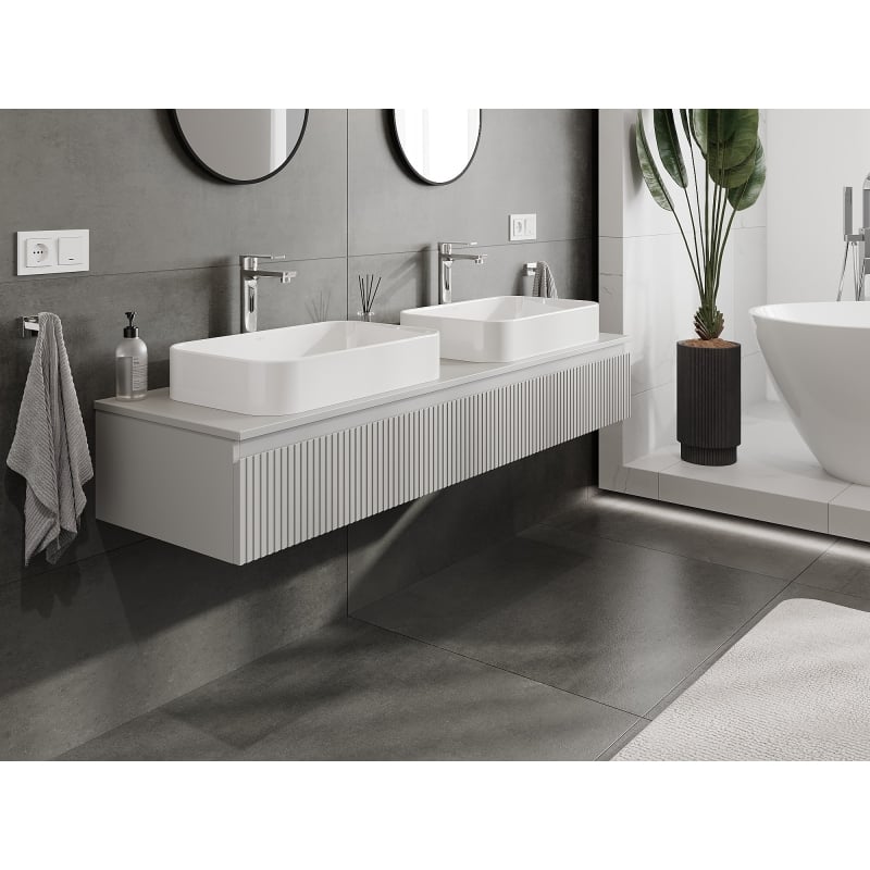 Mexen Rivel 160 cm valamu aluskapp koos tööpinnaga, 1 sahtel, sooneline, hall matt - 91A20-16023-1-BFC62