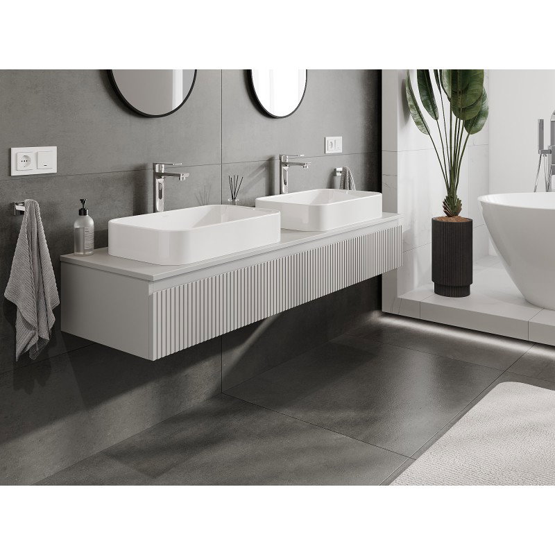 Mexen Rivel meuble de salle de bain pour lavabo 160 cm avec plan, 1 tiroir, rainuré, gris mat - 91A20-16023-1-BFC62