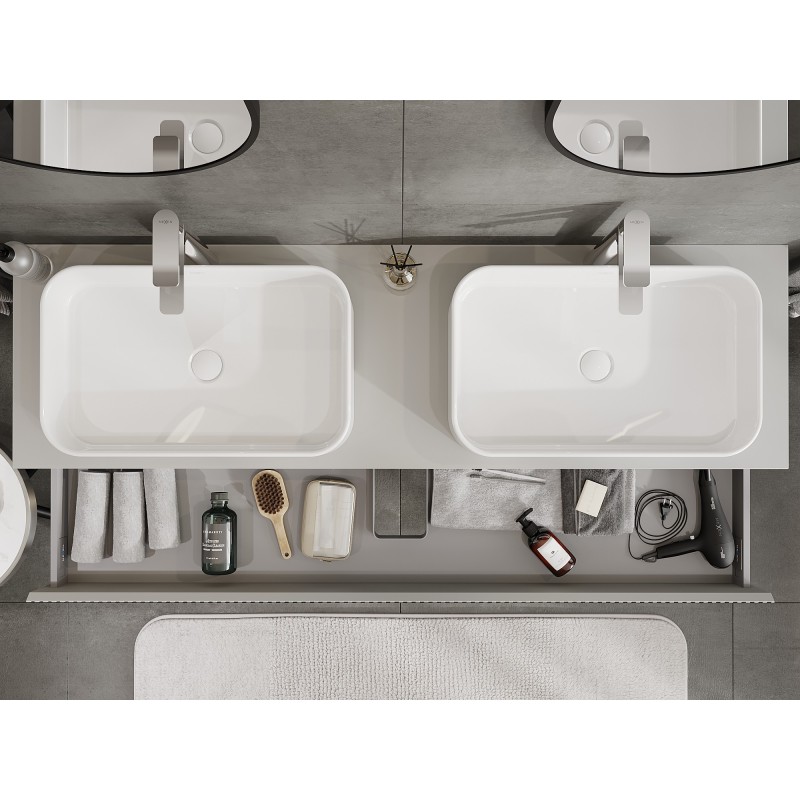 Mexen Rivel gabinete de baño bajo lavabo de 160 cm con encimera, 1 cajón, ranurado, gris mate - 91A20-16023-1-BFC62