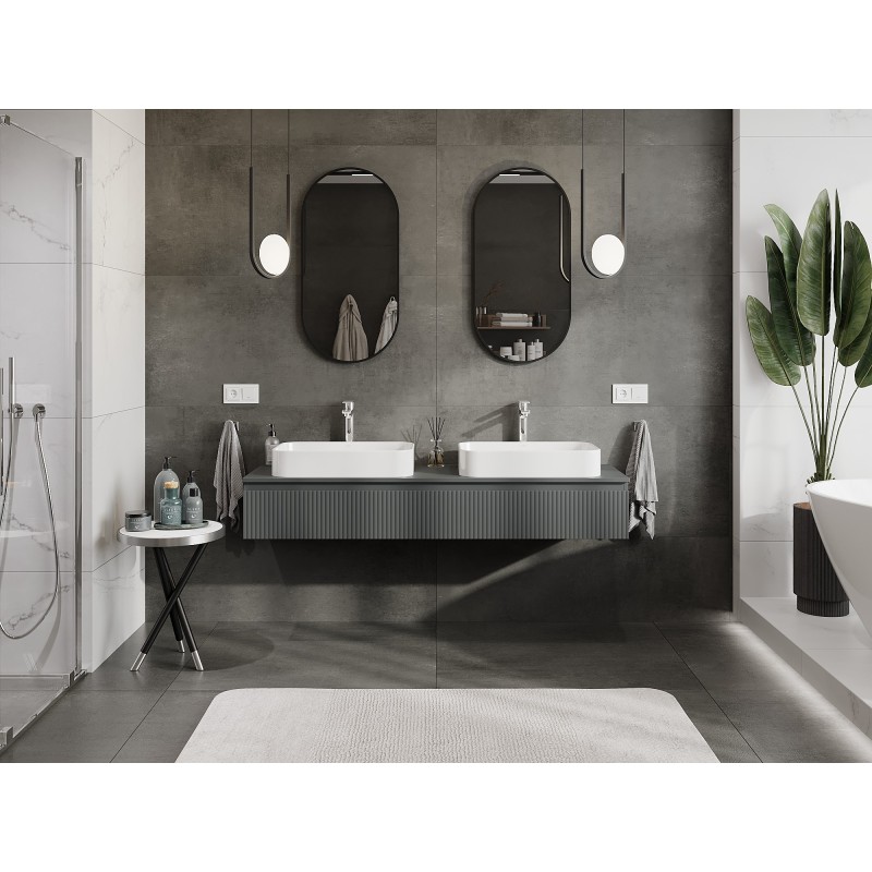 Mexen Rivel szafka łazienkowa podumywalkowa 160 cm z blatem, 1 szuflada, ryflowana , grafit mat - 91A20-16023-1-BFC66