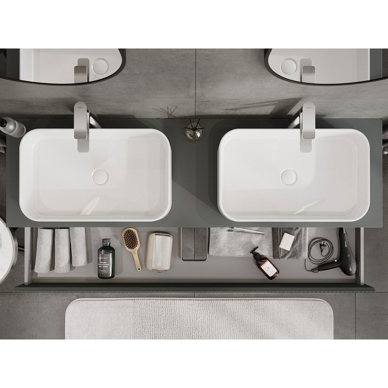 Mexen Rivel meuble de salle de bain sous-vasque 160 cm avec plateau, 1 tiroir, rainuré, graphite mat - 91A20-16023-1-BFC66