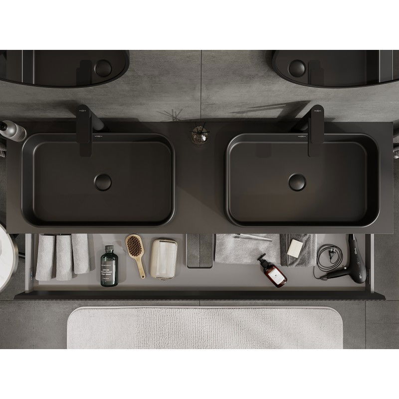 Mexen Rivel Badezimmerschrank unter dem Waschbecken 160 cm mit Arbeitsplatte, 1 Schublade, geriffelt, schwarz matt