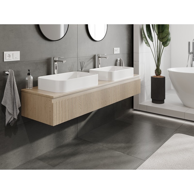 Mexen Rivel szafka łazienkowa podumywalkowa 160 cm z blatem, 1 szuflada, ryflowana , dąb - 91A20-16023-1-BFC81