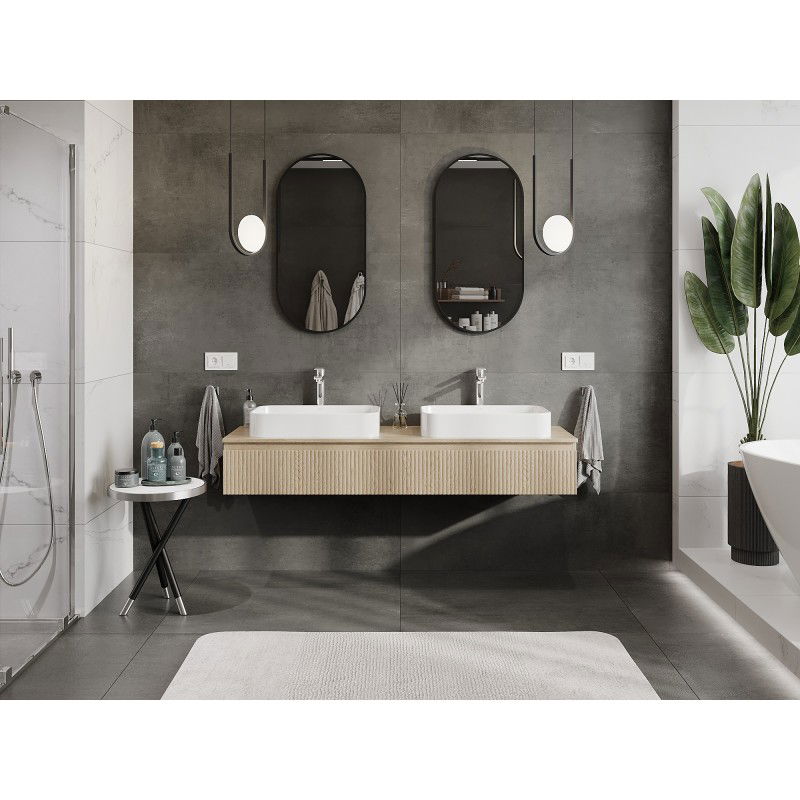 Mexen Rivel meuble de salle de bain sous lavabo 160 cm avec plateau, 1 tiroir, nervuré, chêne - 91A20-16023-1-BFC81