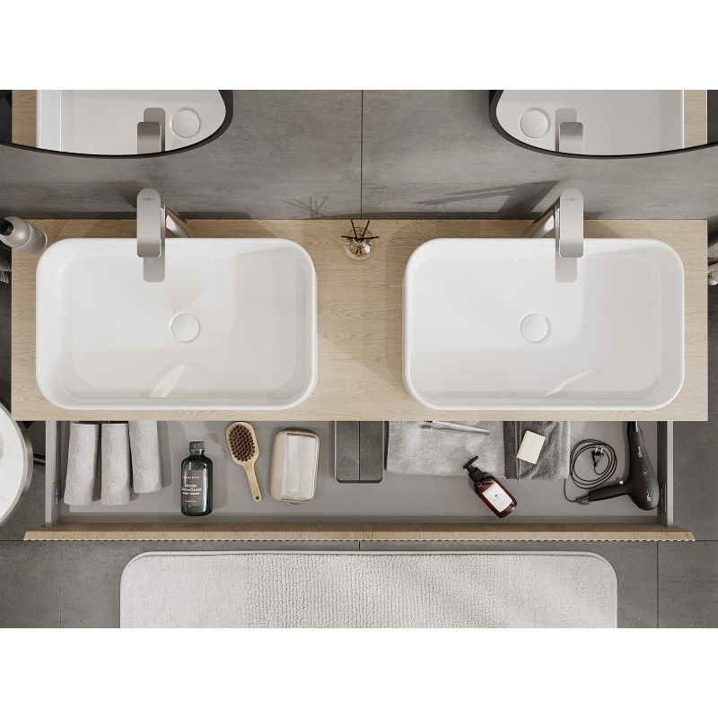 Mexen Rivel meuble de salle de bain sous lavabo 160 cm avec plateau, 1 tiroir, nervuré, chêne - 91A20-16023-1-BFC81