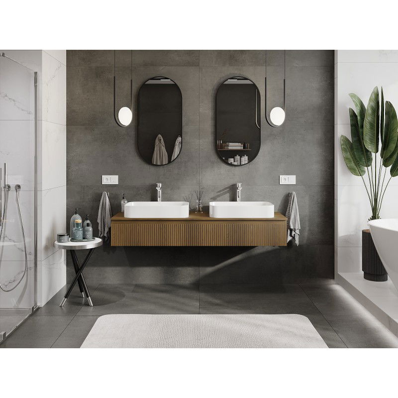 Mexen Rivel meuble de salle de bains sous vasque 160 cm avec plateau, 1 tiroir, rainuré, noyer - 91A20-16023-1-BFC86