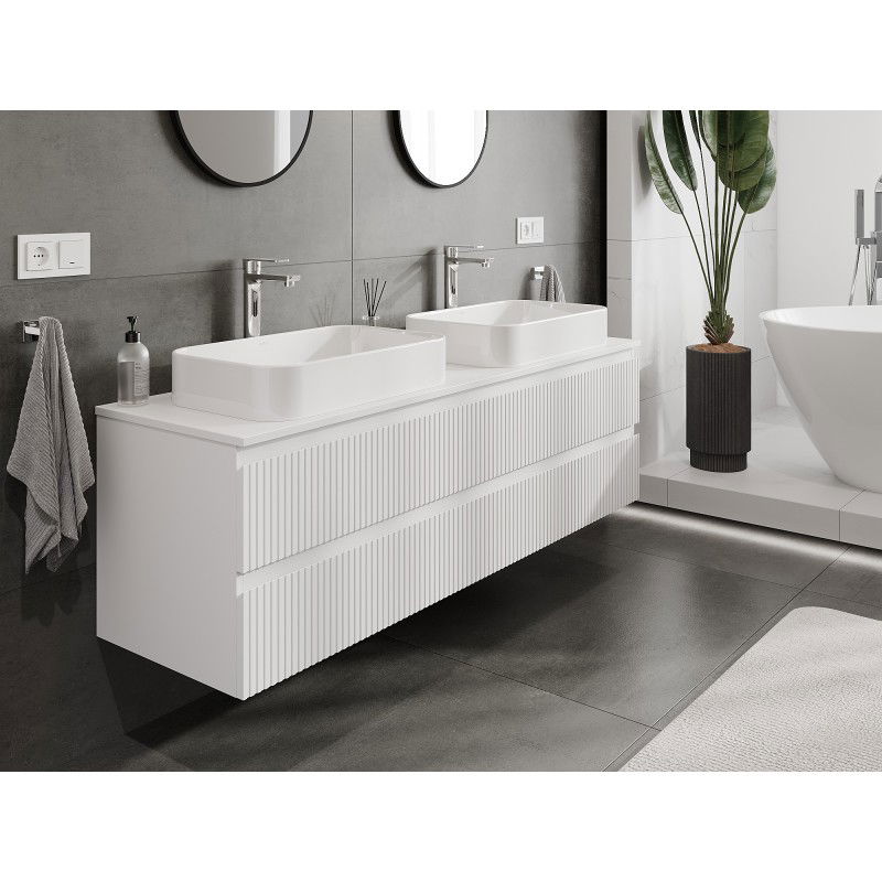 Mexen Rivel bathroom cabinet for countertop 160 cm with top, 2 drawers, ribbed, white matt - 91A20-16047-2-BFFC01