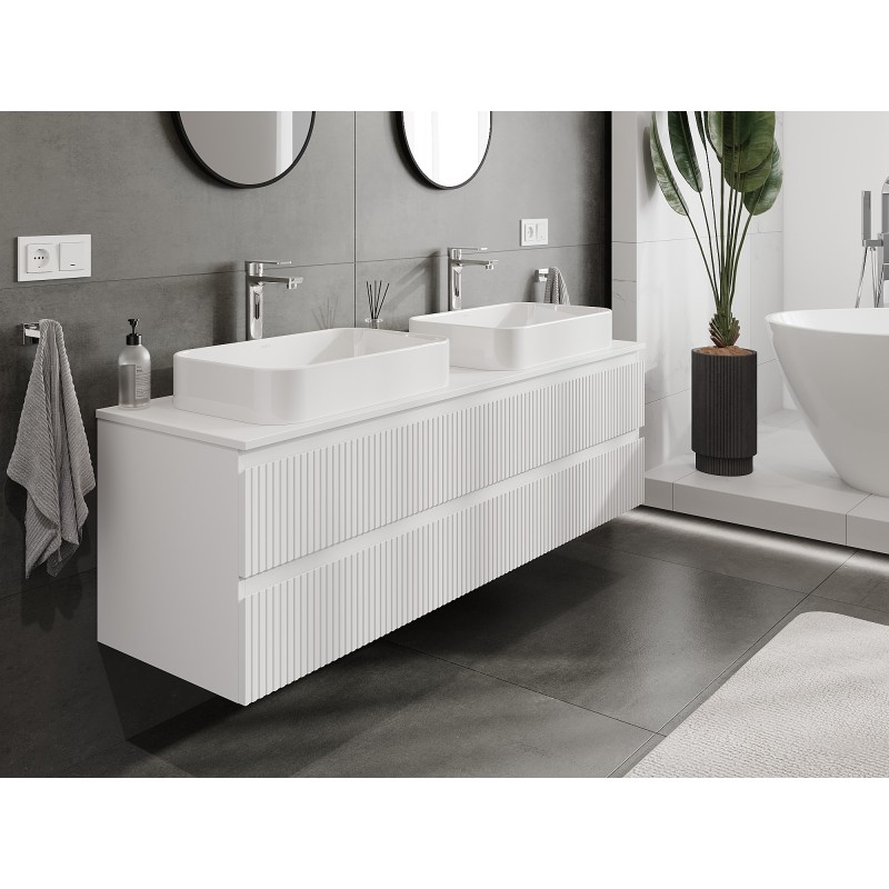 Mexen Rivel mobile bagno sotto lavabo 160 cm con piano, 2 cassetti, scanalato, bianco opaco - 91A20-16047-2-BFFC01