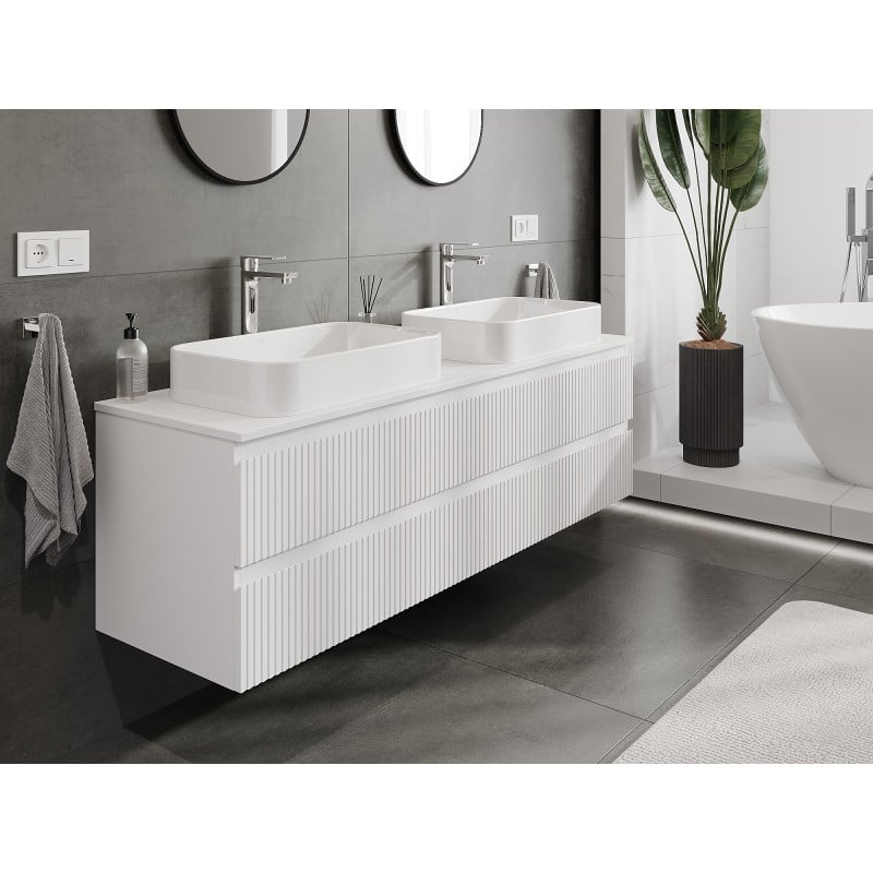 Mexen Rivel szafka łazienkowa podumywalkowa 160 cm z blatem, 2 szuflady, ryflowana , biała mat - 91A20-16047-2-BFFC01