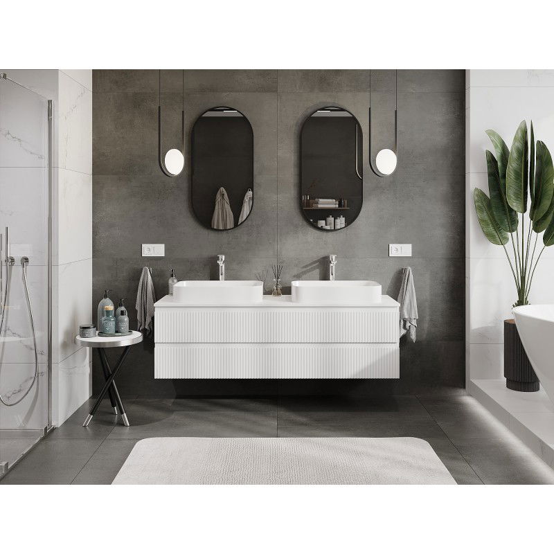Mexen Rivel armoire de salle de bain sous lavabo 160 cm avec plateau, 2 tiroirs, rainurée, blanc mat - 91A20-16047-2-BFFC01