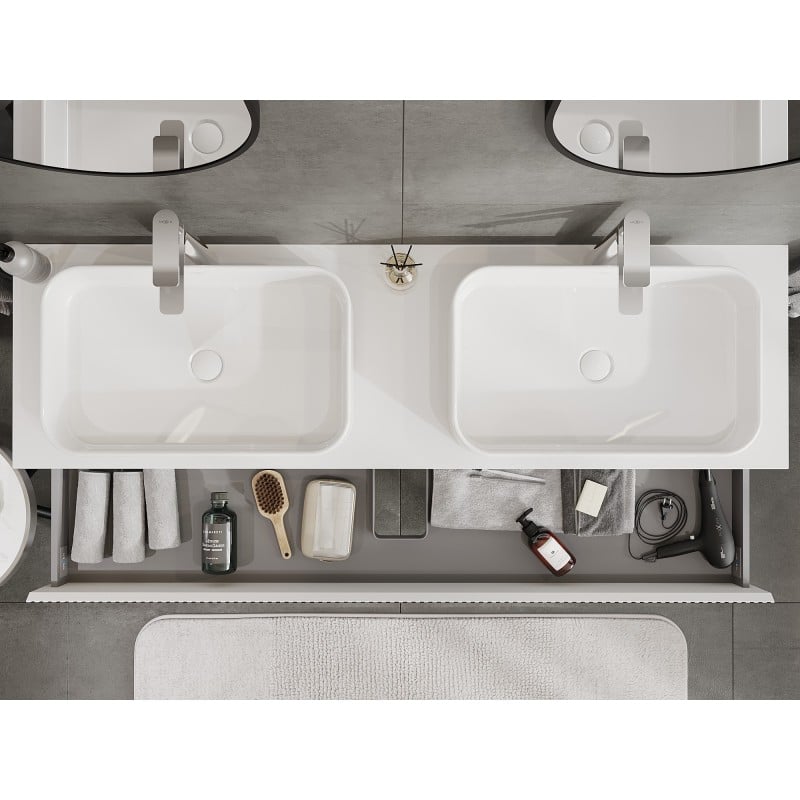 Mexen Rivel szafka łazienkowa podumywalkowa 160 cm z blatem, 2 szuflady, ryflowana , biała mat - 91A20-16047-2-BFFC01