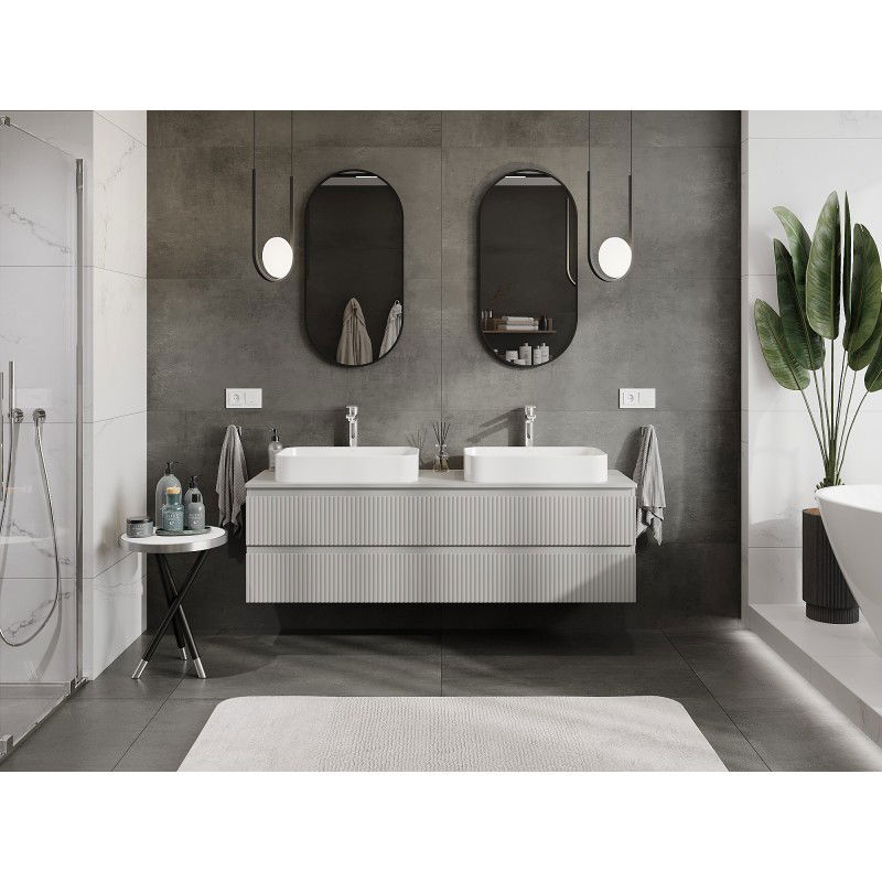 Mexen Rivel meuble de salle de bain sous lavabo 160 cm avec plateau, 2 tiroirs, rainuré, gris mat - 91A20-16047-2-BFFC62