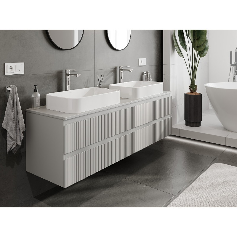 Mexen Rivel mobile bagno sottolavabo 160 cm con piano, 2 cassetti, scanalato, grigio opaco - 91A20-16047-2-BFFC62