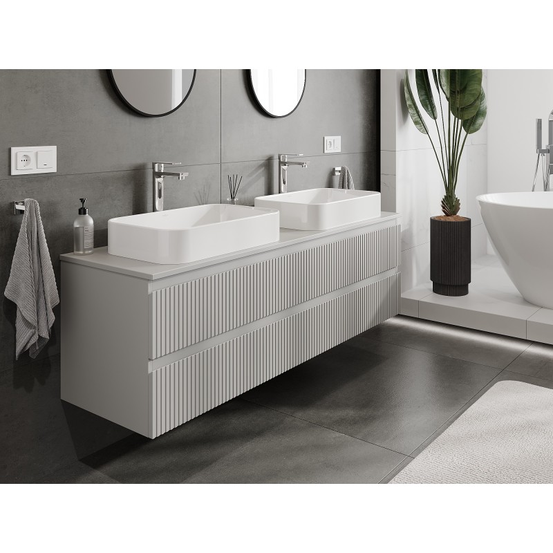 Mexen Rivel szafka łazienkowa podumywalkowa 160 cm z blatem, 2 szuflady, ryflowana , szara mat - 91A20-16047-2-BFFC62