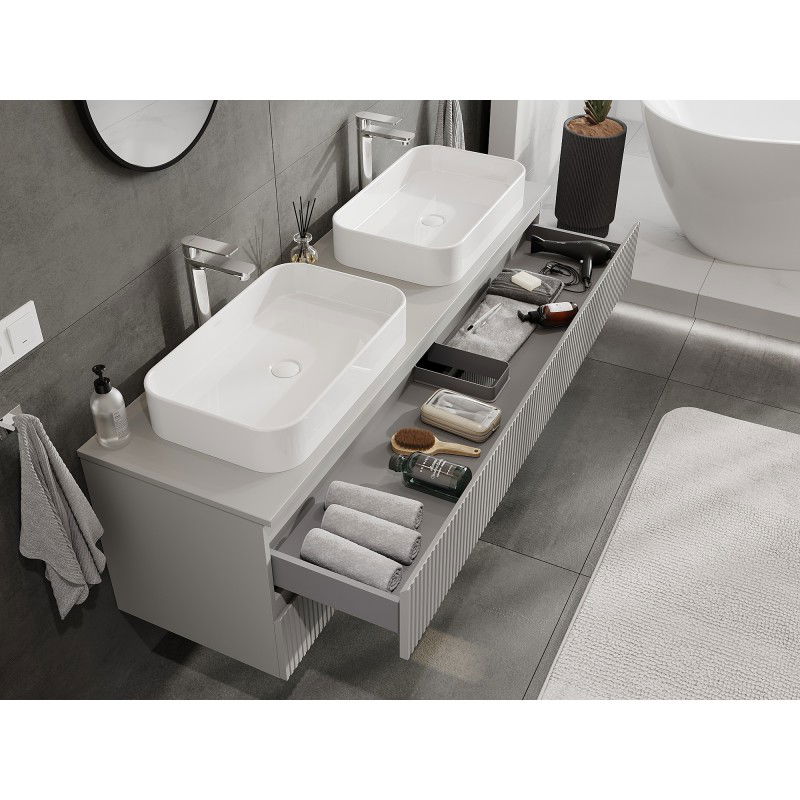 Mexen Rivel meuble de salle de bain sous lavabo 160 cm avec plateau, 2 tiroirs, rainuré, gris mat - 91A20-16047-2-BFFC62