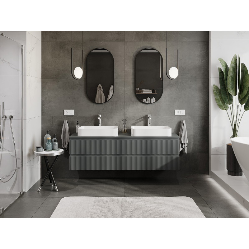 Mexen Rivel mobile da bagno sotto lavabo 160 cm con piano, 2 cassetti, scanalato, grafite opaco - 91A20-16047-2-BFFC66