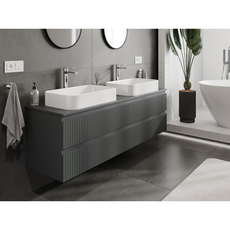 Mexen Rivel armario de baño debajo del lavabo de 160 cm con encimera, 2 cajones, acanalado, grafito mate - 91A20-16047-2-BFFC66