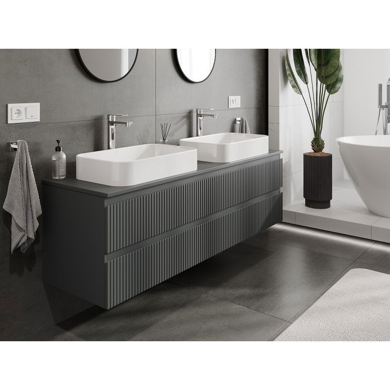 Mexen Rivel meuble de salle de bain sous lavabo 160 cm avec plateau, 2 tiroirs, rainuré, graphite mat - 91A20-16047-2-BFFC66