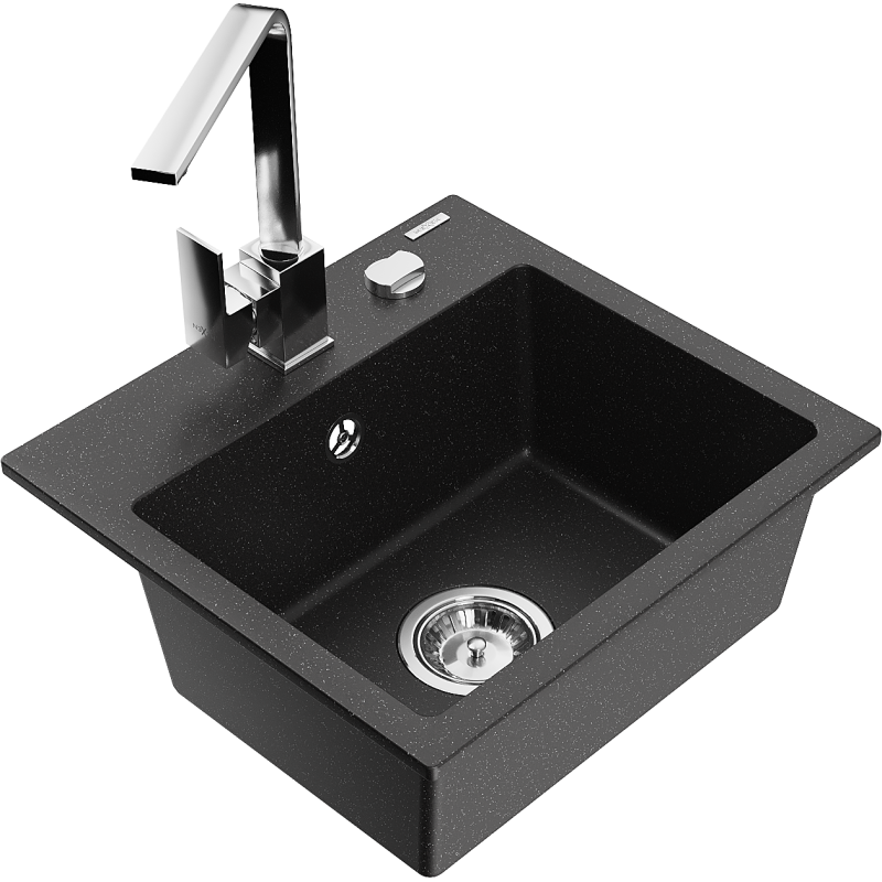 Mexen Milo granitdiskho 1-fack med köksblandare Rita, svart/silver metallic - 6505-73-670300-00