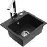 Mexen Milo 1-bowl granite kitchen sink with Rita mixer tap, black/silver metallic - 6505-73-670300-00