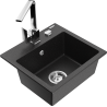 Mexen Milo Granitspüle 1-beckig mit Küchenarmatur Rita, schwarz/silber-metallic - 6505-73-670300-00