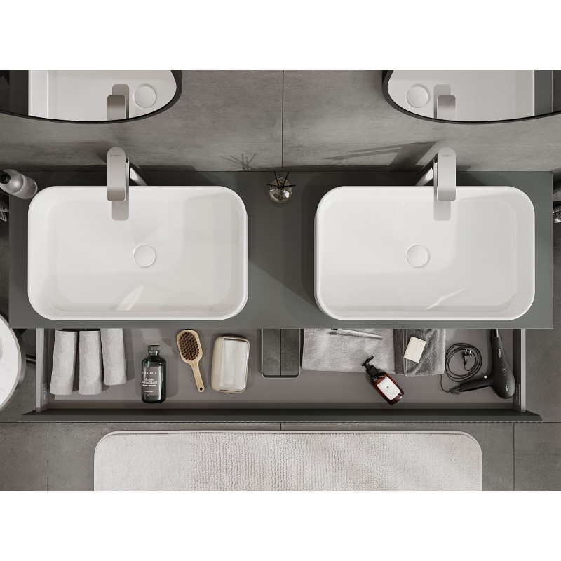 Mexen Rivel 160 cm Unterschrank für das Badezimmer mit Platte, 2 Schubladen, geriffelt, Graphit matt - 91A20-16047-2-BFFC66