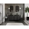 Mexen Rivel mobiletto da bagno sotto-lavabo 160 cm con piano, 2 cassetti, scanalato, nero opaco - 91A20-16047-2-BFFC71
