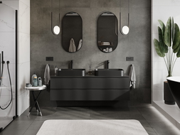Mexen Rivel meuble de salle de bain sous lavabo 160 cm avec plateau, 2 tiroirs, cannelé, noir mat - 91A20-16047-2-BFFC71