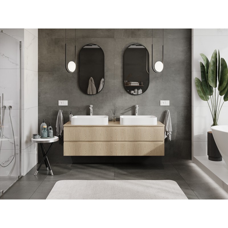 Mexen Rivel mobile bagno sottolavabo 160 cm con piano, 2 cassetti, scanalato, rovere - 91A20-16047-2-BFFC81