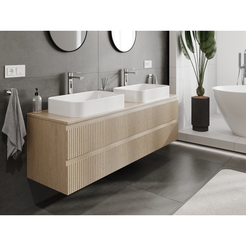 Mexen Rivel mueble de baño bajo lavabo de 160 cm con encimera, 2 cajones, ranurado, roble - 91A20-16047-2-BFFC81