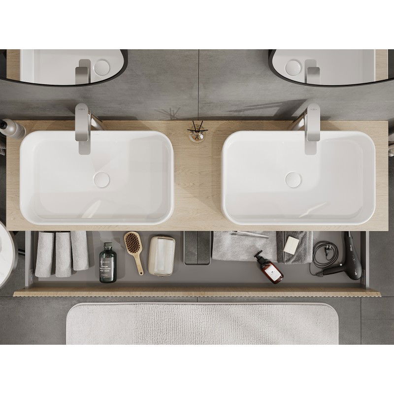 Mexen Rivel meuble de salle de bains 160 cm avec plateau, 2 tiroirs, rainuré, chêne - 91A20-16047-2-BFFC81