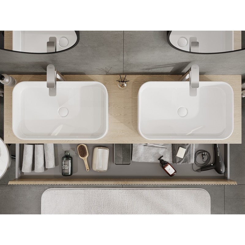 Mexen Rivel mueble de baño bajo lavabo de 160 cm con encimera, 2 cajones, ranurado, roble - 91A20-16047-2-BFFC81