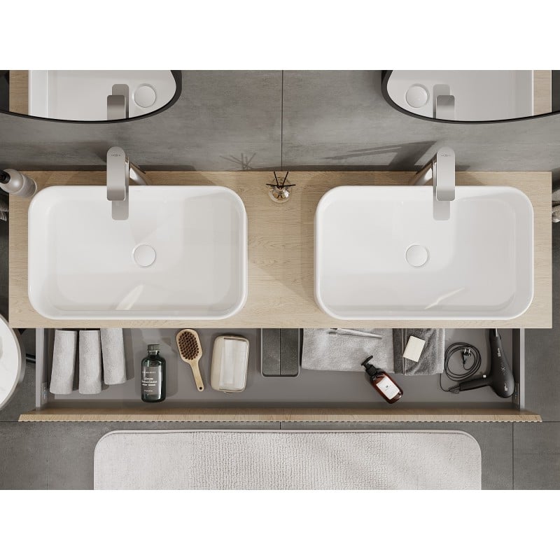 Mexen Rivel Waschtischunterschrank 160 cm mit Arbeitsplatte, 2 Schubladen, geriffelt, Eiche - 91A20-16047-2-BFFC81