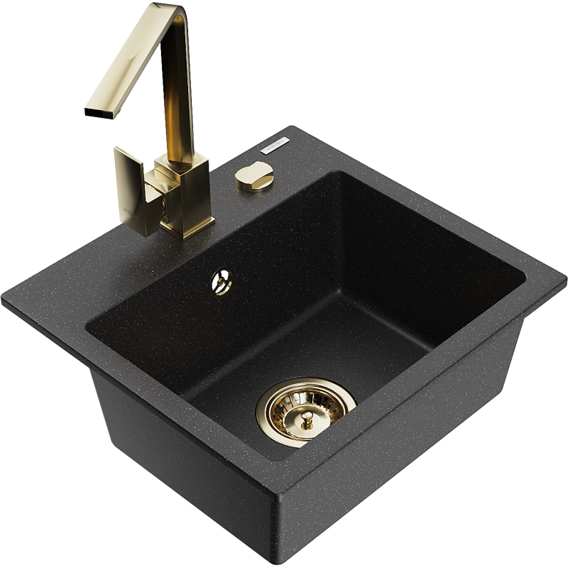 Mexen Milo graniittinen keittiöallas 1-lokeroinen, Rita keittiöhana, musta/hopea metalli - 6505-73-670300-50