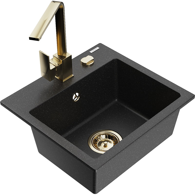 Mexen Milo granitische spoelbak 1-bak met keukenmengkraan Rita, zwart/zilver metallic - 6505-73-670300-50