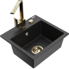 Mexen Milo granieten spoelbak met 1 bak en Rita keukenkraan, zwart/zilveren metallic - 6505-73-670300-50