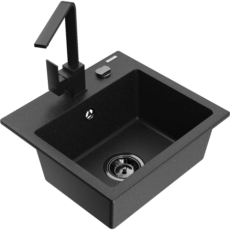 Mexen Milo fregadero de granito de 1 seno con grifo de cocina Rita, negro/plateado metálico - 6505-73-670300-70-B
