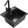 Mexen Milo Granitspüle 1-Kammer mit Küchenarmatur Rita, schwarz/silber metallic - 6505-73-670300-70