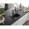 Mexen Milo 1-bowl granite sink with Rita kitchen tap, black/silver metallic - 6505-73-670300-70