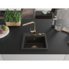 Mexen Milo granitische gootsteen met 1 kuip en keukenmengkraan Rita, zwart/gouden metallic - 6505-75-670300-50
